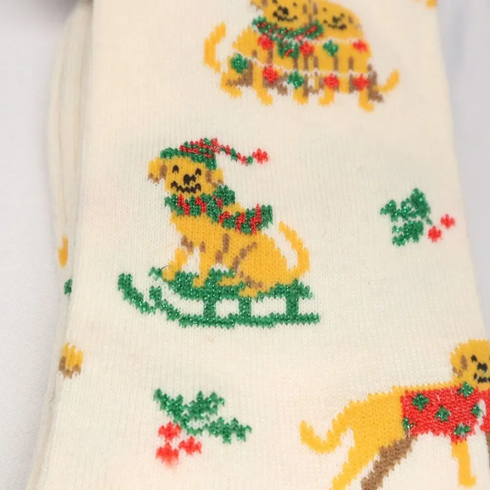 Dog on Sleigh Holiday Socks NEW Size 5-10 Shine